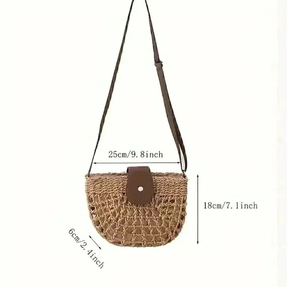 Woven Crossbody Bag, Boho Style Mini Saddle Bag, Retro Buckle - Picture 5 of 7